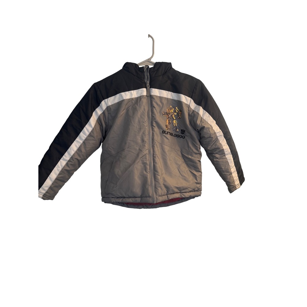 Transformers Bumblebee Jacket Kids 6-7 Black Gray White Zip Up Hooded Outerwear‎